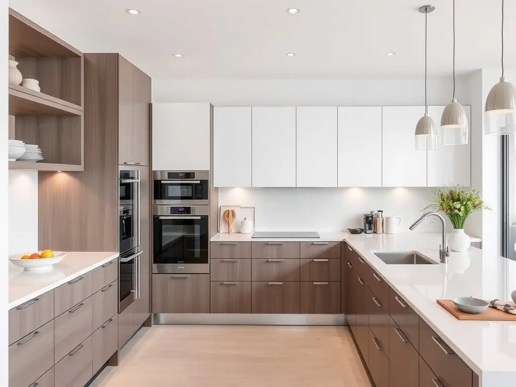 A modern kitchen with sleek cabinetry and elegant countertops.